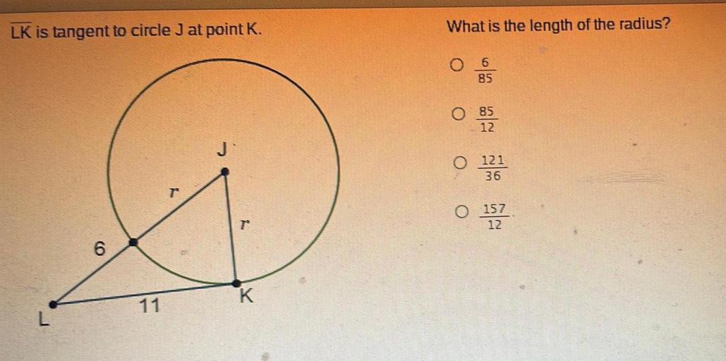 Lk is tangent to circle j at point k.