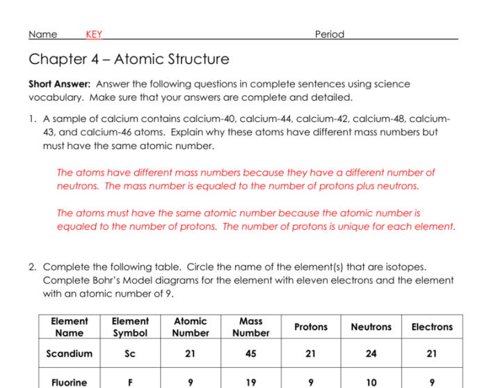 Section 4.3 modern atomic theory answer key