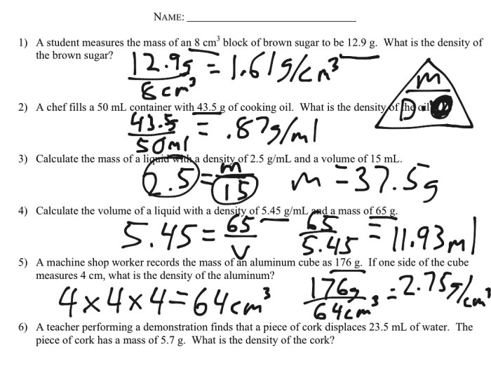 Density practice problem worksheet answers